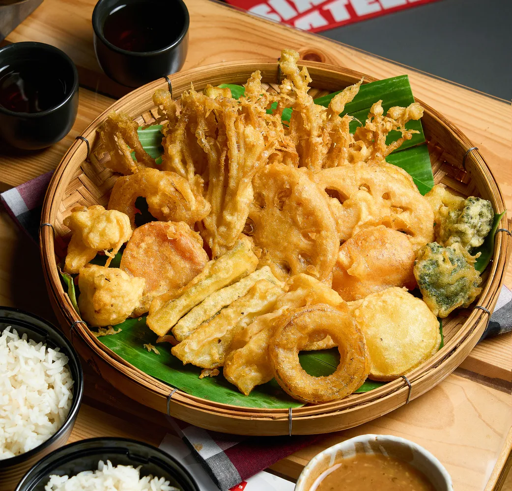 Assorted vegetable tempura served at Sixteen Plates