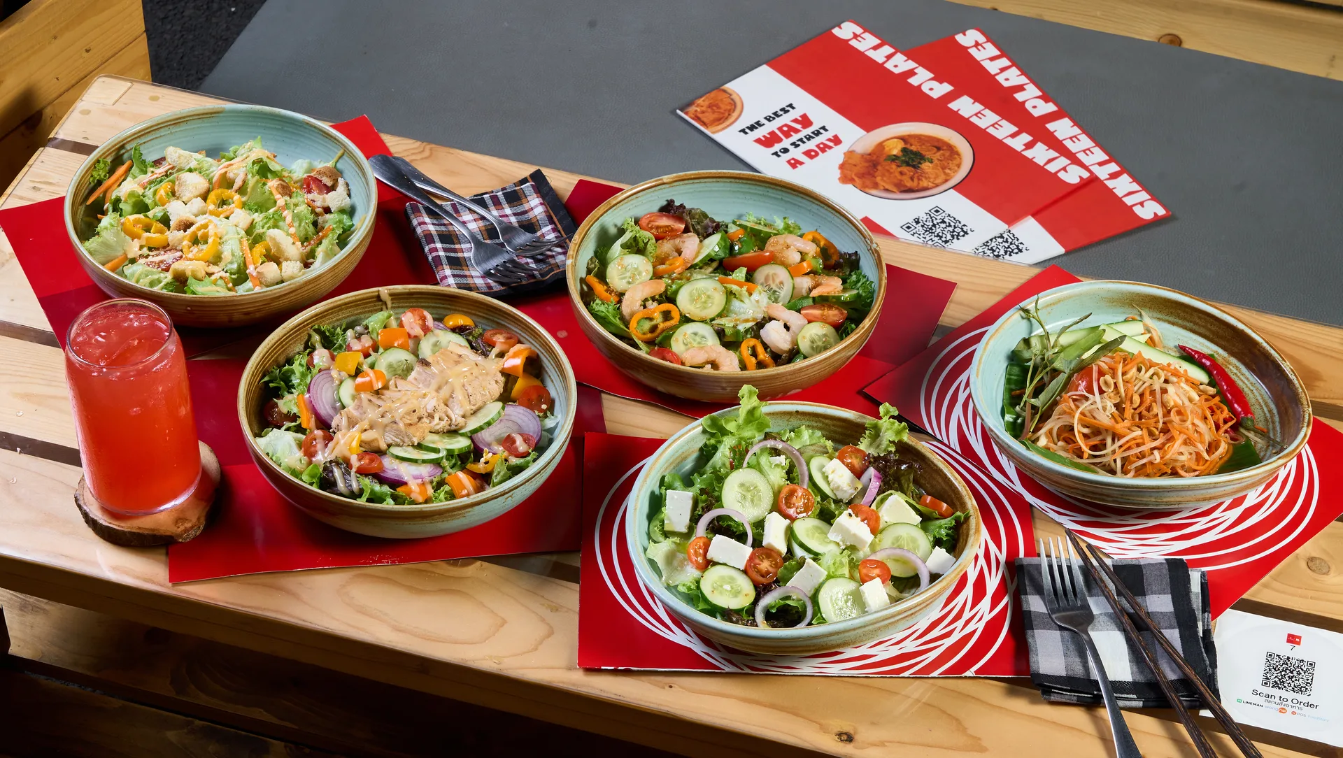 Selection of fresh salads at Sixteen Plates