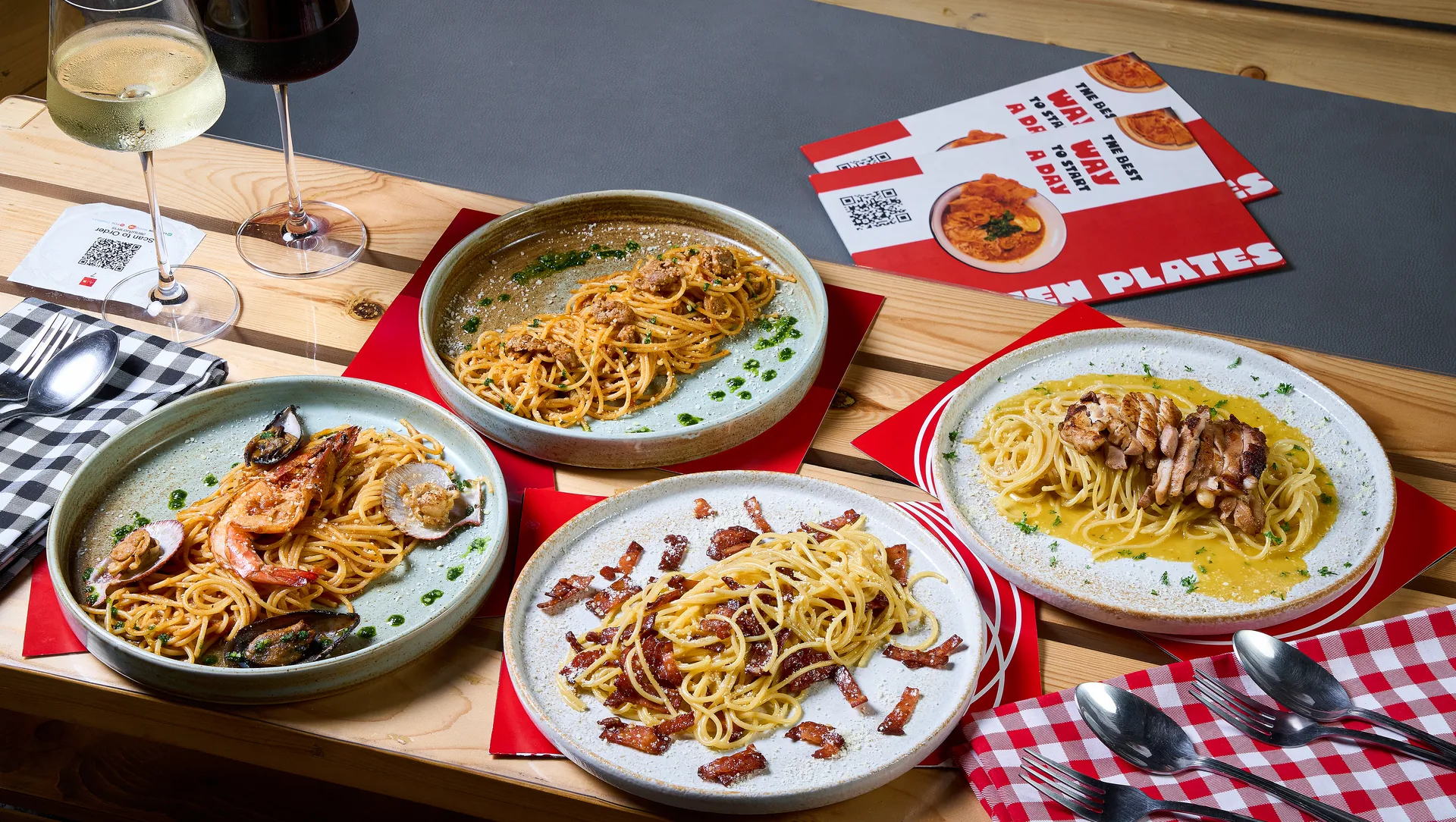 Selection of pasta dishes at Sixteen Plates